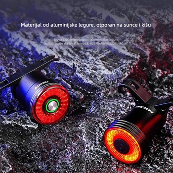 ACRUNU Biciklistička inteligentna zadnja svjetiljka sa senzorom, IP68 vodootporna, aluminijsko kućište, COB LED-ovi, 39 g