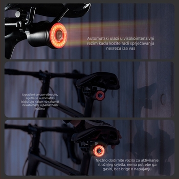 ACRUNU Biciklistička inteligentna zadnja svjetiljka sa senzorom, IP68 vodootporna, aluminijsko kućište, COB LED-ovi, 39 g