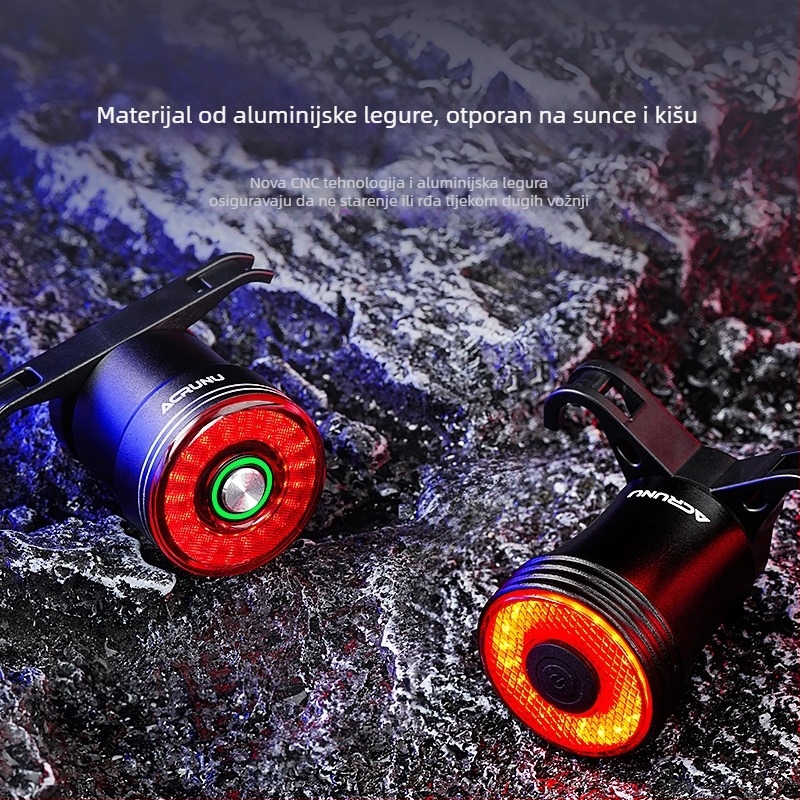 ACRUNU Biciklistička inteligentna zadnja svjetiljka sa senzorom, IP68 vodootporna, aluminijsko kućište, COB LED-ovi, 39 g