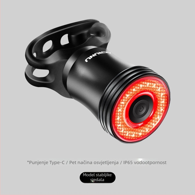 ACRUNU Biciklistička inteligentna zadnja svjetiljka sa senzorom, IP68 vodootporna, aluminijsko kućište, COB LED-ovi, 39 g