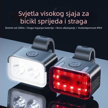 Set svjetala za bicikl za noćnu vožnju: prednje i stražnje svjetlo uz upozorenje na kočnicu — kompatibilno s planinskim i cestovnim biciklima, model WxrSiYQJ