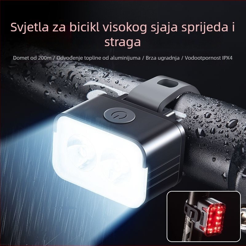 Set svjetala za bicikl za noćnu vožnju: prednje i stražnje svjetlo uz upozorenje na kočnicu — kompatibilno s planinskim i cestovnim biciklima, model WxrSiYQJ