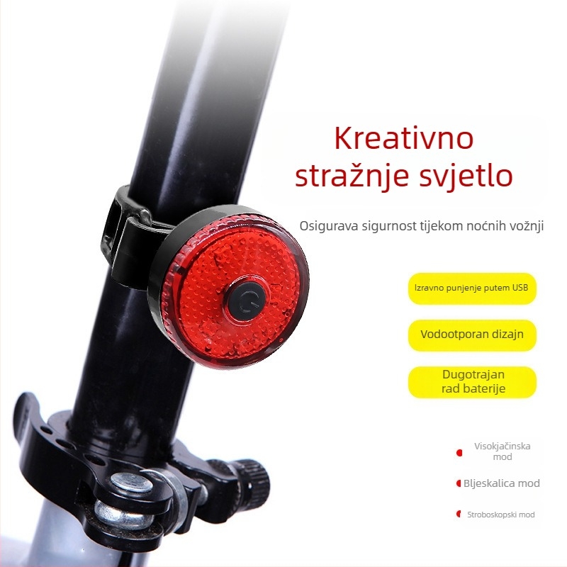 HAWEIWIND USB punjiva stražnja svjetiljka za bicikl, traka za montažu, za planinska bicikla i noćnu vožnju na otvorenom