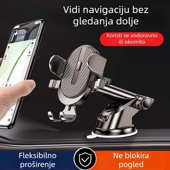 Držač za telefon u automobilu s usisnim držačem, univerzalan za vozila, teleskop, 360° rotacija na ploču instrumenta