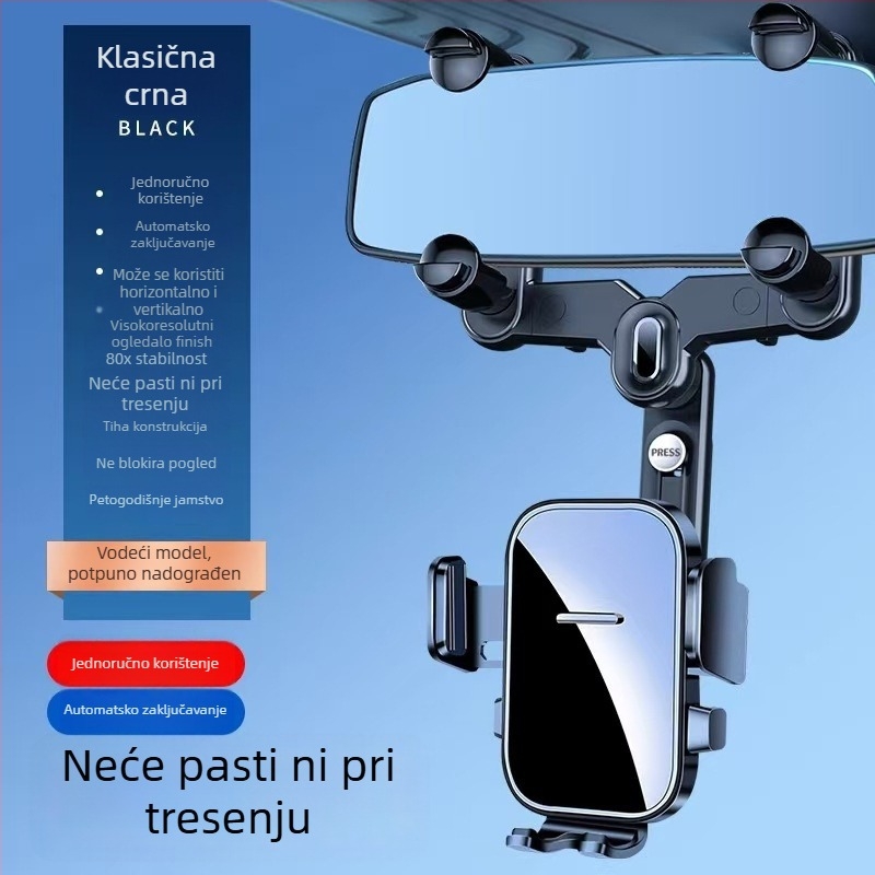 Držač za telefon za retrovizor s klipom – univerzalno, snap-on montaža, navigacija, 3C certifikat (certifikat 2023010901591525)