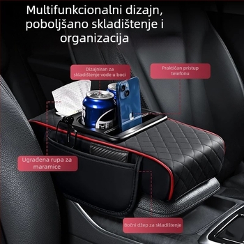 Kutija za naslon za ruku automobila s pretincem za maramice, jastučić od memorijske pjene, kožna, univerzalna kompatibilnost