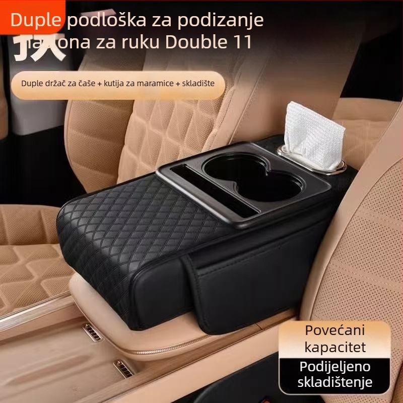 Kutija za naslon za ruku automobila s pretincem za maramice, jastučić od memorijske pjene, kožna, univerzalna kompatibilnost