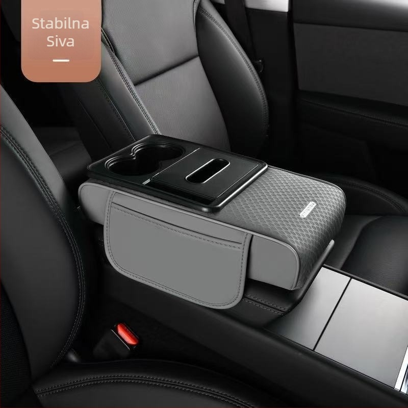 Auto naslonska lakatna podloga – džep za maramice i držač za čašu – PVC, univerzalna kompatibilnost, prilagodljivo