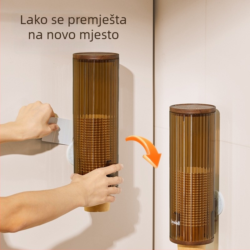 Zidni plastični držač za čaše i spremnik za odlaganje jednokratnih čaša — retro stil, 6 etaža, bez bušenja