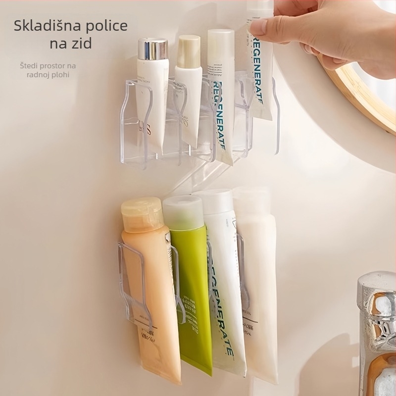 Zidni višenamjenski stalak za njegu lica i pastu za zube, plastični, 1 razina, organizator za make-up/kupatilo
