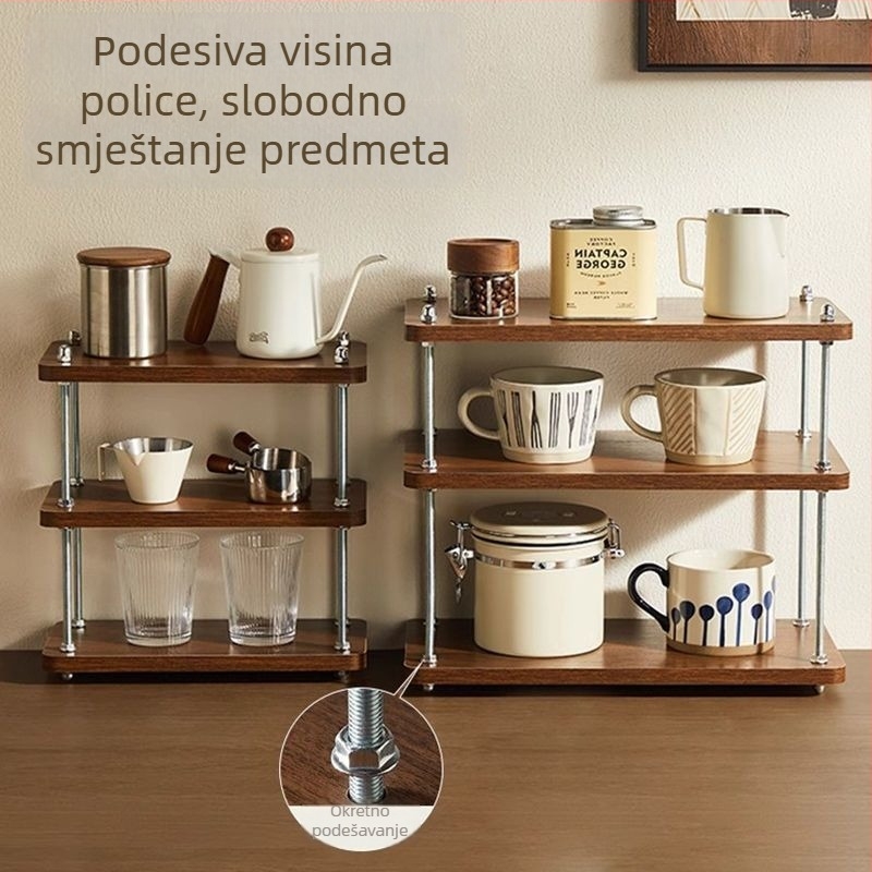 Željezni 3-slojni stolni regal za pohranu, moderni minimalistički dizajn, rotirajuće i podesive police, otporan na vlagu, instalacija bez bušenja