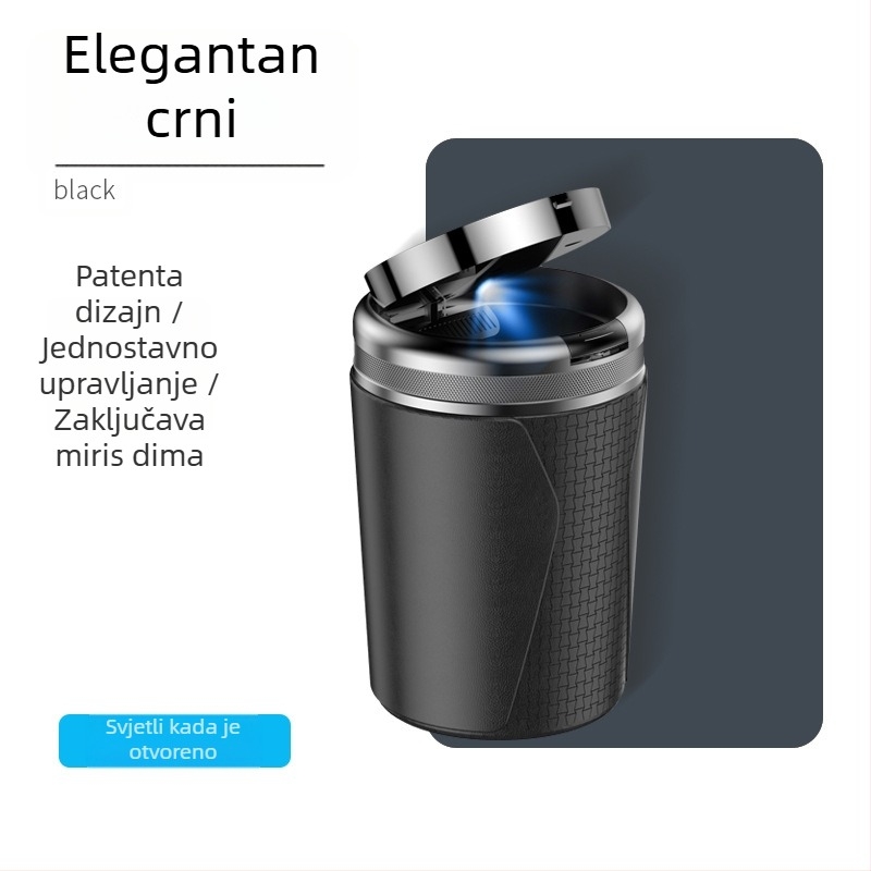 YONG XUN Svijetleća auto pepeljara — metalno tijelo, otvaranje jednim gumbom, pogodno za auto i dom, težina 203 g