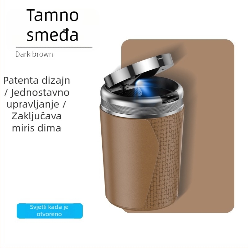 YONG XUN Svijetleća auto pepeljara — metalno tijelo, otvaranje jednim gumbom, pogodno za auto i dom, težina 203 g