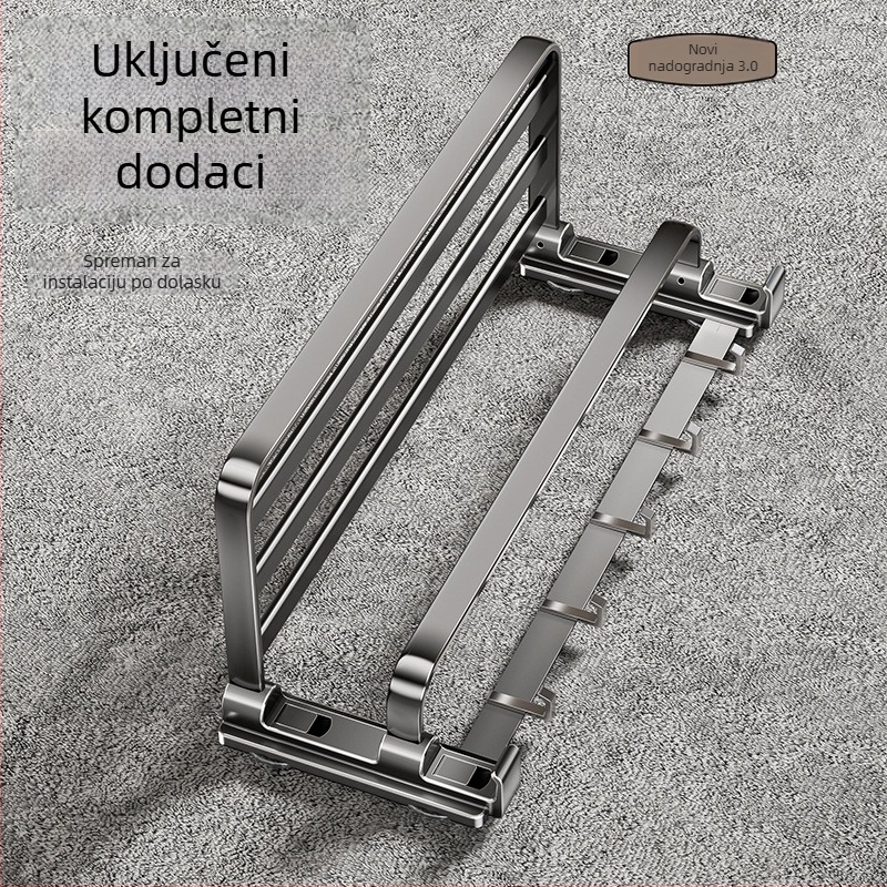 Držač ručnika sa usisnom čašom, bez bušenja, s integriranim vješalom, dvostruki sloj, odvojivi, nosivost 10 kg
