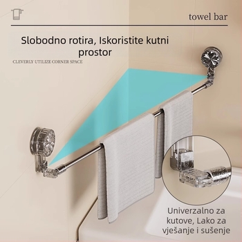 Držač za ručnike sa prisavkom, bez bušenja, teleskopski za kupaonicu, od plastike i nehrđajućeg čelika