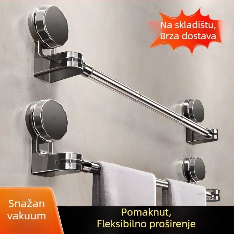 Držač za ručnike sa prisavkom, bez bušenja, teleskopski za kupaonicu, od plastike i nehrđajućeg čelika