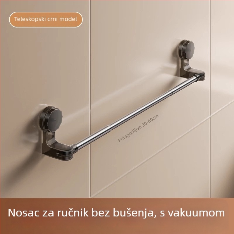 Držač za ručnike sa prisavkom, bez bušenja, teleskopski za kupaonicu, od plastike i nehrđajućeg čelika