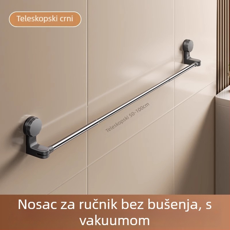 Držač za ručnike sa prisavkom, bez bušenja, teleskopski za kupaonicu, od plastike i nehrđajućeg čelika