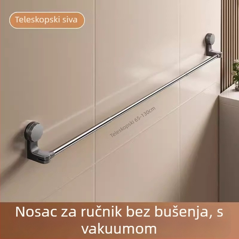 Držač za ručnike sa prisavkom, bez bušenja, teleskopski za kupaonicu, od plastike i nehrđajućeg čelika