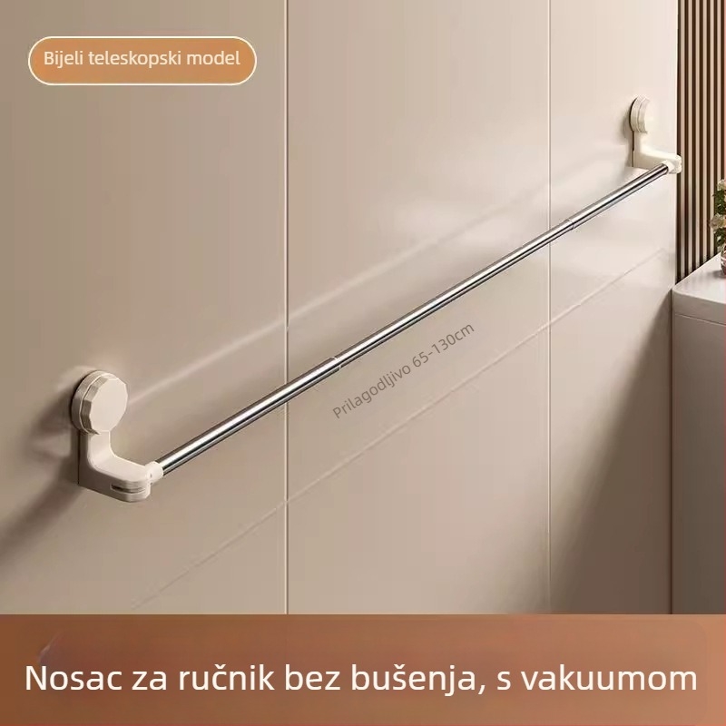 Držač za ručnike sa prisavkom, bez bušenja, teleskopski za kupaonicu, od plastike i nehrđajućeg čelika