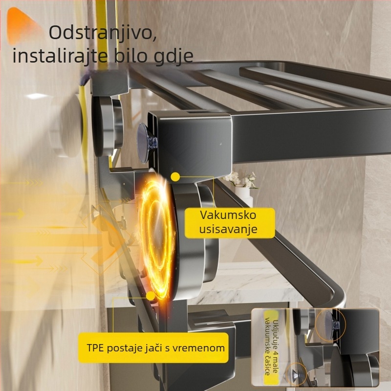 Oginsk metalni držač ručnika za kupaonicu sa suction cup — montaža bez bušenja, zidni spremnik za odlaganje