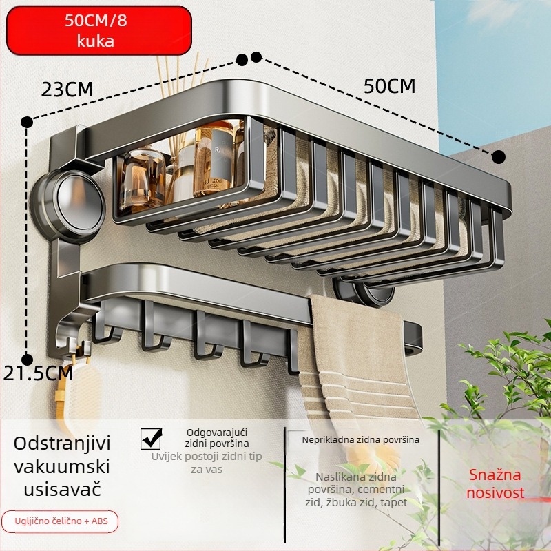 Oginsk metalni držač ručnika za kupaonicu sa suction cup — montaža bez bušenja, zidni spremnik za odlaganje