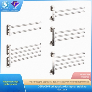 Držač ručnika bez bušenja od 304 nehrđajućeg čelika za kupaonicu, rotirajuća šipka za ručnike i spremišna polica, 2–4 sloja