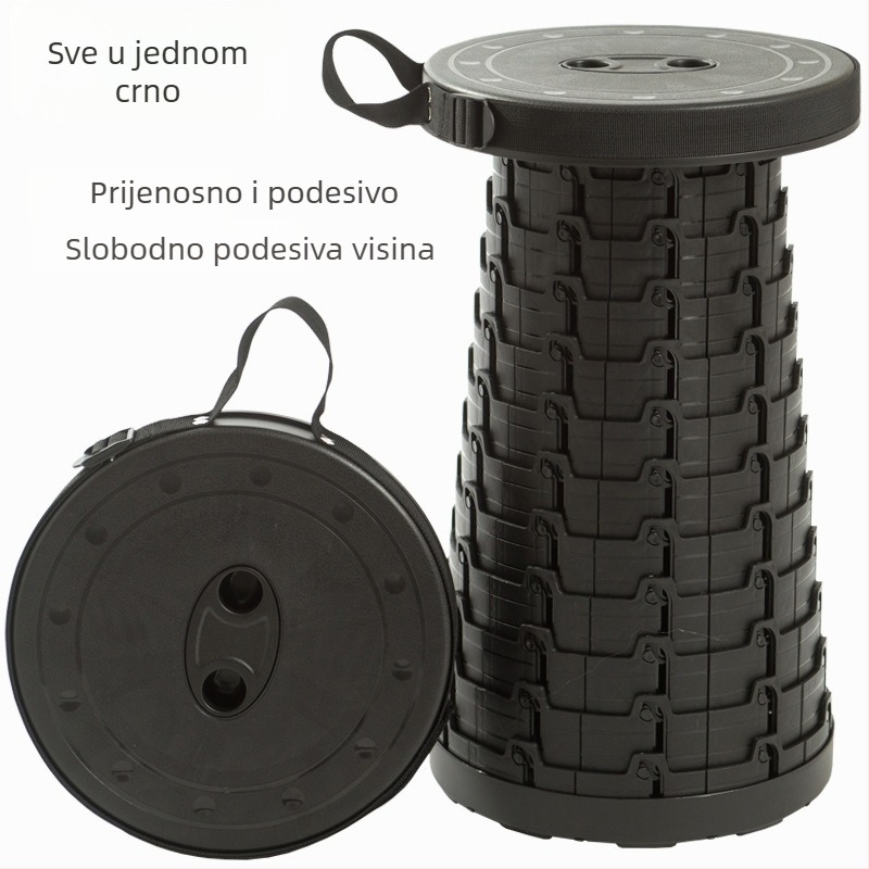 Putna sklopiva stolica — prijenosna stolica s kružnim sjedištem od PP plastike, nosivost 100 kg, težina 980 g, sklapa se