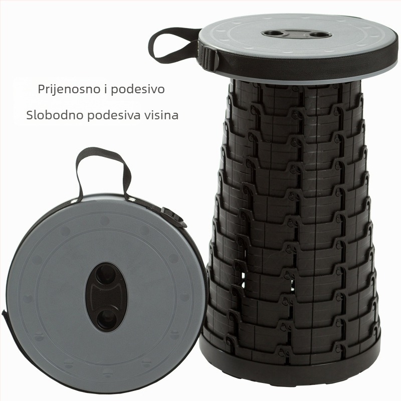 Putna sklopiva stolica — prijenosna stolica s kružnim sjedištem od PP plastike, nosivost 100 kg, težina 980 g, sklapa se