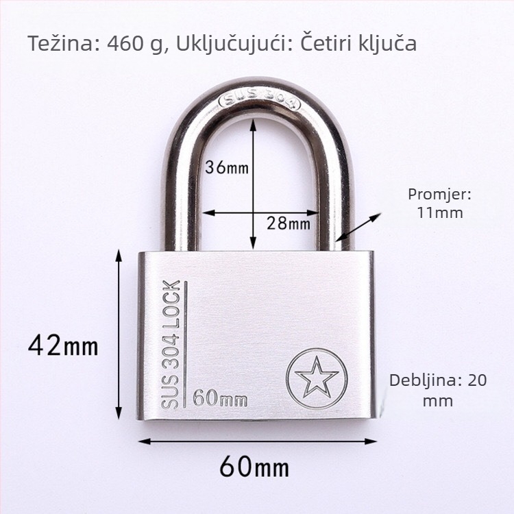 Katnica od 304 nehrđajućeg čelika, otporan na krađu i vodootporan, ravno otvaranje, model Sbe, moderan minimalistički dizajn