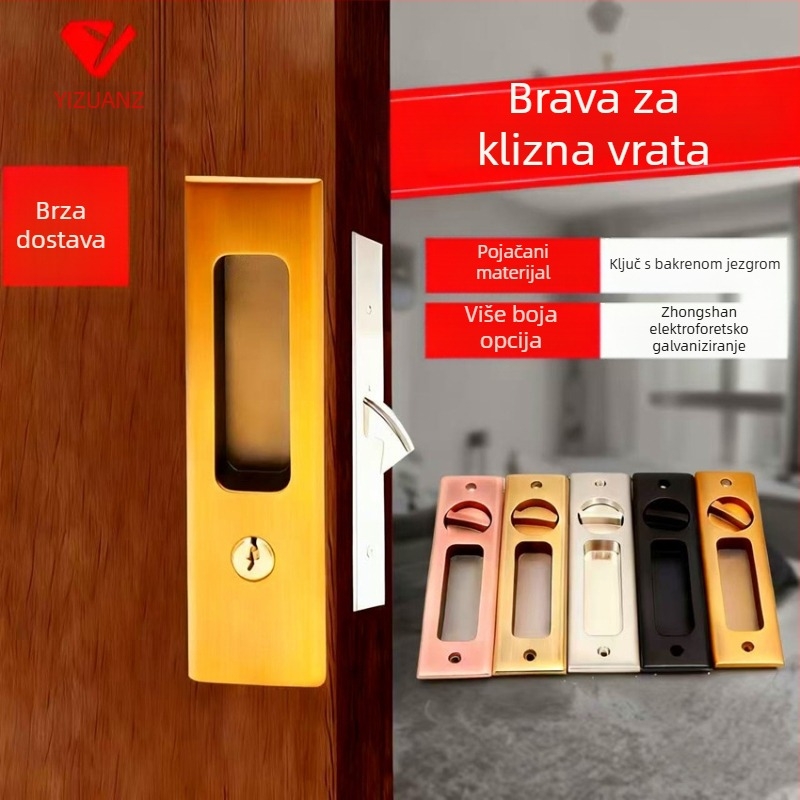 Asabi 9026 klizna vrata brava s ugrađenom ručkom, izrađena od cinkove legure, skriveni mehanizam, za drvena vrata, pogodna za balkonska i kuhinjska vrata, moderan minimalistički stil