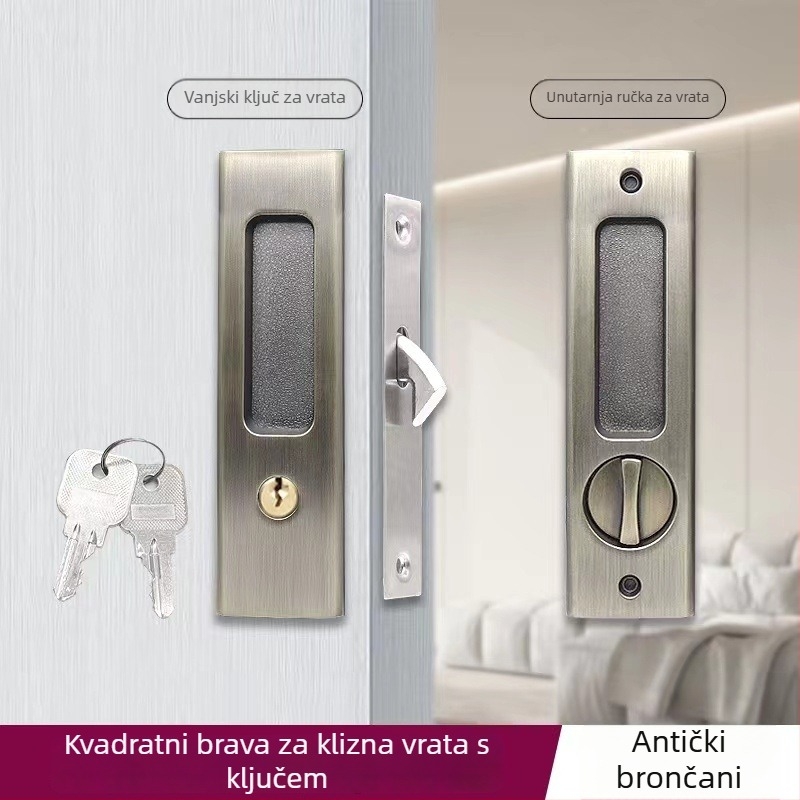 Asabi 9026 klizna vrata brava s ugrađenom ručkom, izrađena od cinkove legure, skriveni mehanizam, za drvena vrata, pogodna za balkonska i kuhinjska vrata, moderan minimalistički stil