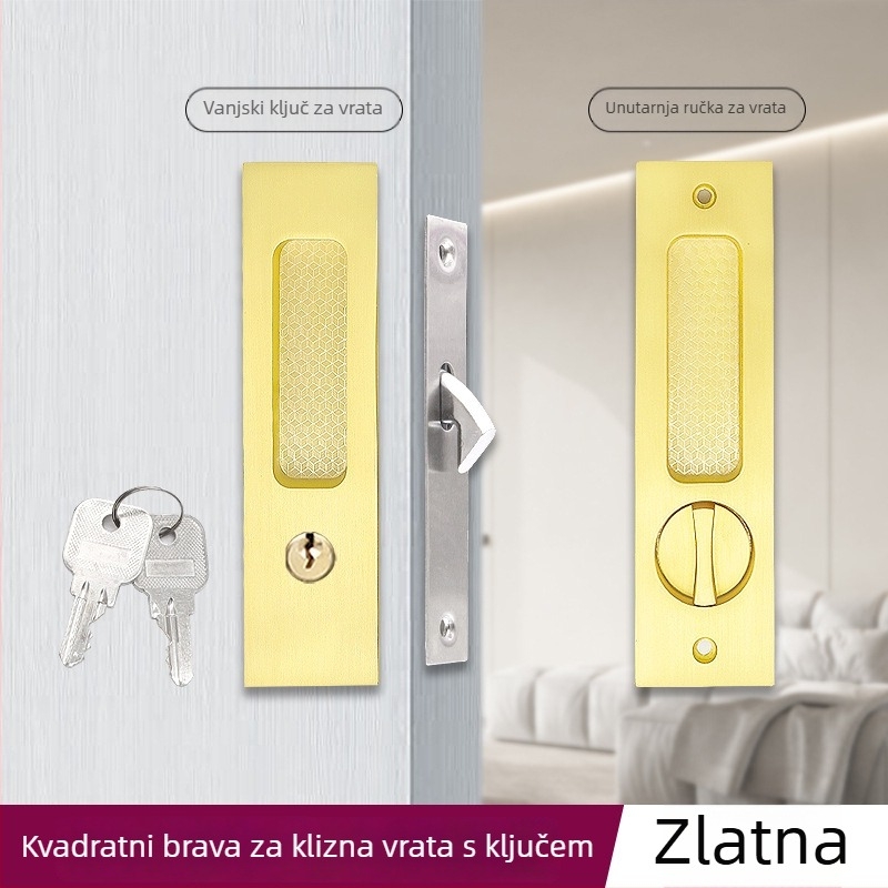 Asabi 9026 klizna vrata brava s ugrađenom ručkom, izrađena od cinkove legure, skriveni mehanizam, za drvena vrata, pogodna za balkonska i kuhinjska vrata, moderan minimalistički stil