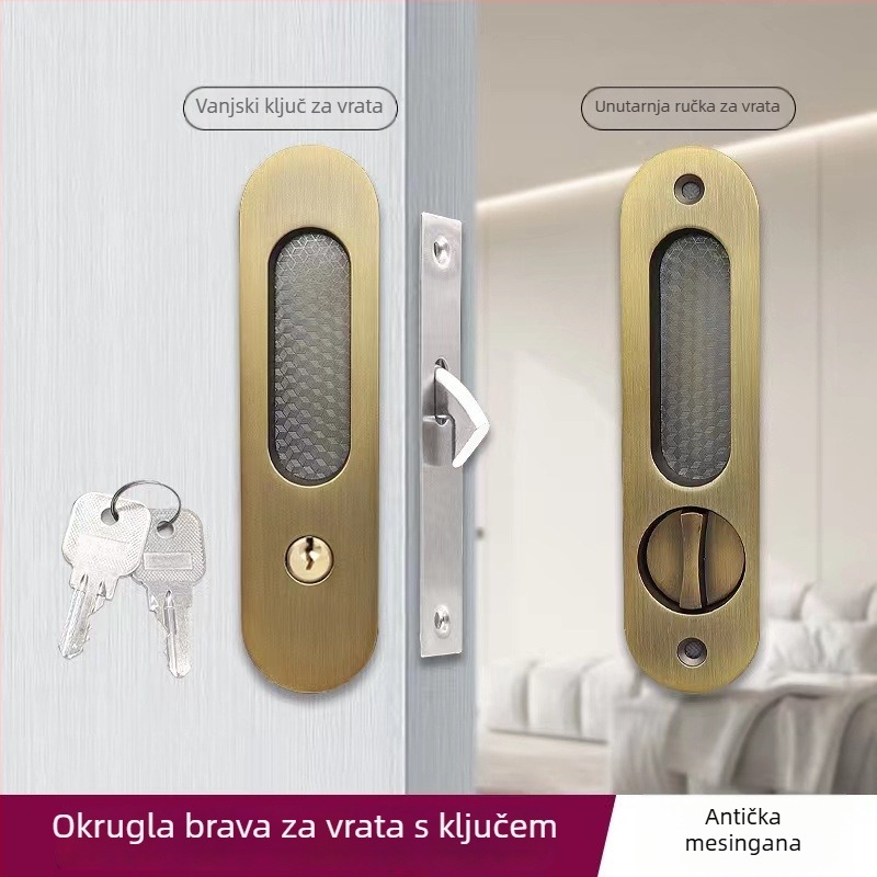 Asabi 9026 klizna vrata brava s ugrađenom ručkom, izrađena od cinkove legure, skriveni mehanizam, za drvena vrata, pogodna za balkonska i kuhinjska vrata, moderan minimalistički stil