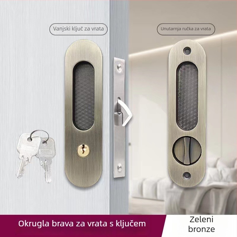 Asabi 9026 klizna vrata brava s ugrađenom ručkom, izrađena od cinkove legure, skriveni mehanizam, za drvena vrata, pogodna za balkonska i kuhinjska vrata, moderan minimalistički stil