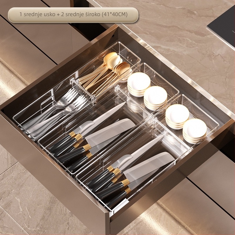 Kutija za pohranu u ladici s uklonjivim dijeličem; prozirni PET materijal, jednostavan i moderan stil, postavljanje na pod, prilagodljivo