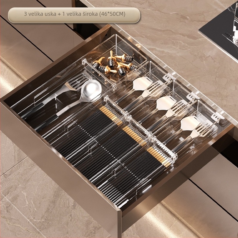 Kutija za pohranu u ladici s uklonjivim dijeličem; prozirni PET materijal, jednostavan i moderan stil, postavljanje na pod, prilagodljivo