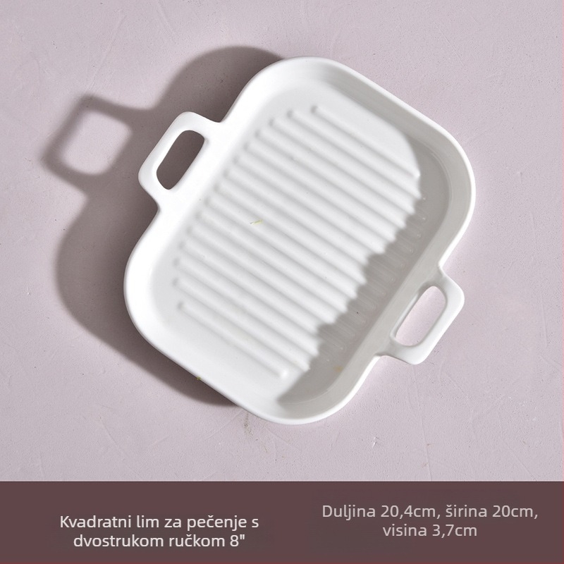 Porcelanska četvrtasta tava za pečenje s jednom ručkom, jednobojni uzorak, kompatibilna s mikrovalnom pećnicom