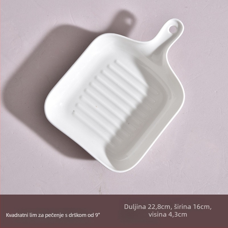 Porcelanska četvrtasta tava za pečenje s jednom ručkom, jednobojni uzorak, kompatibilna s mikrovalnom pećnicom