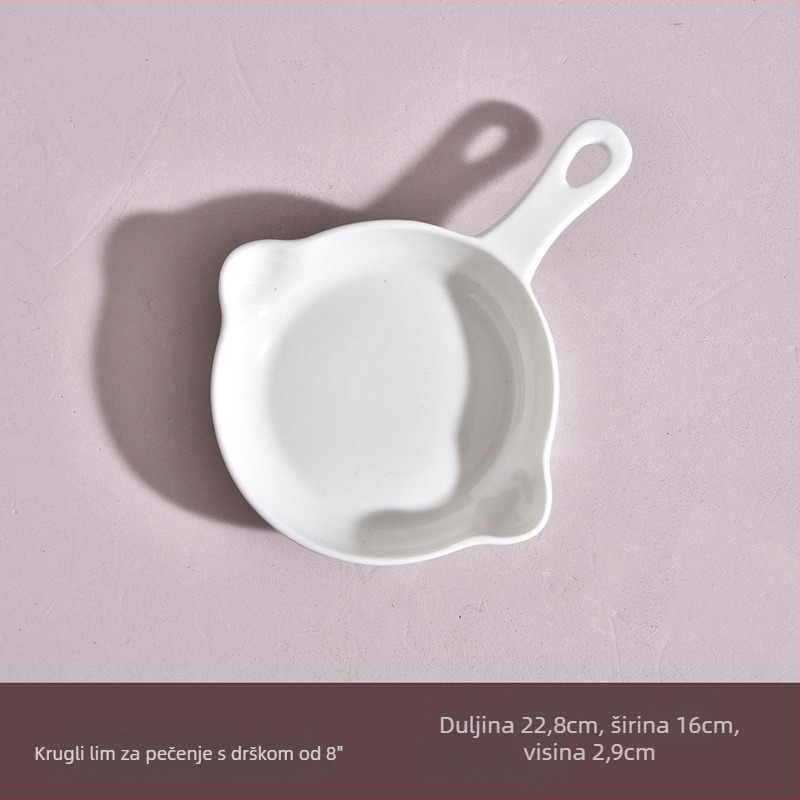 Porcelanska četvrtasta tava za pečenje s jednom ručkom, jednobojni uzorak, kompatibilna s mikrovalnom pećnicom