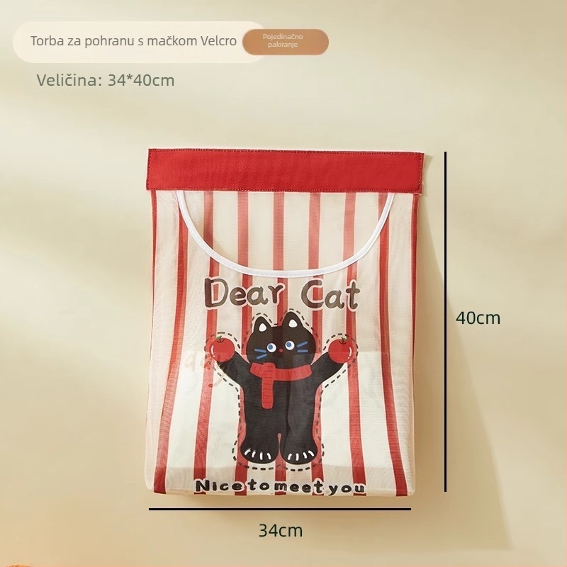 Mrežasta zidna torbica za pohranu vrećica za smeće, kuhinja, sladak cartoon dizajn, višenamjenski.