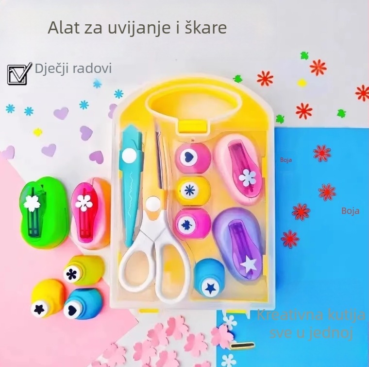 DIY set za reljef za djecu – štedni alat za reljef i tisak, uključuje velike čipkaste škare; Materijal: plastika; Preporučena dob: 7–14 godina