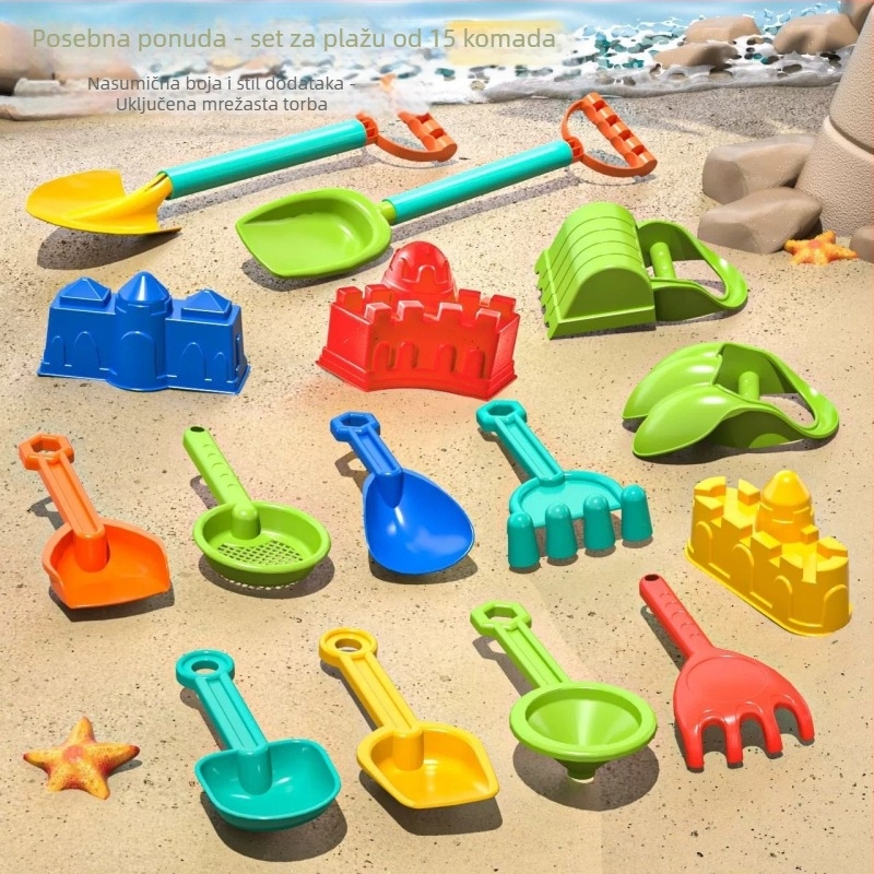 Dječji set za plažu s autićem i igrama u pijesku i snijegu; plastična konstrukcija, za djecu 4–6 godina, uključuje kantu i lopaticu