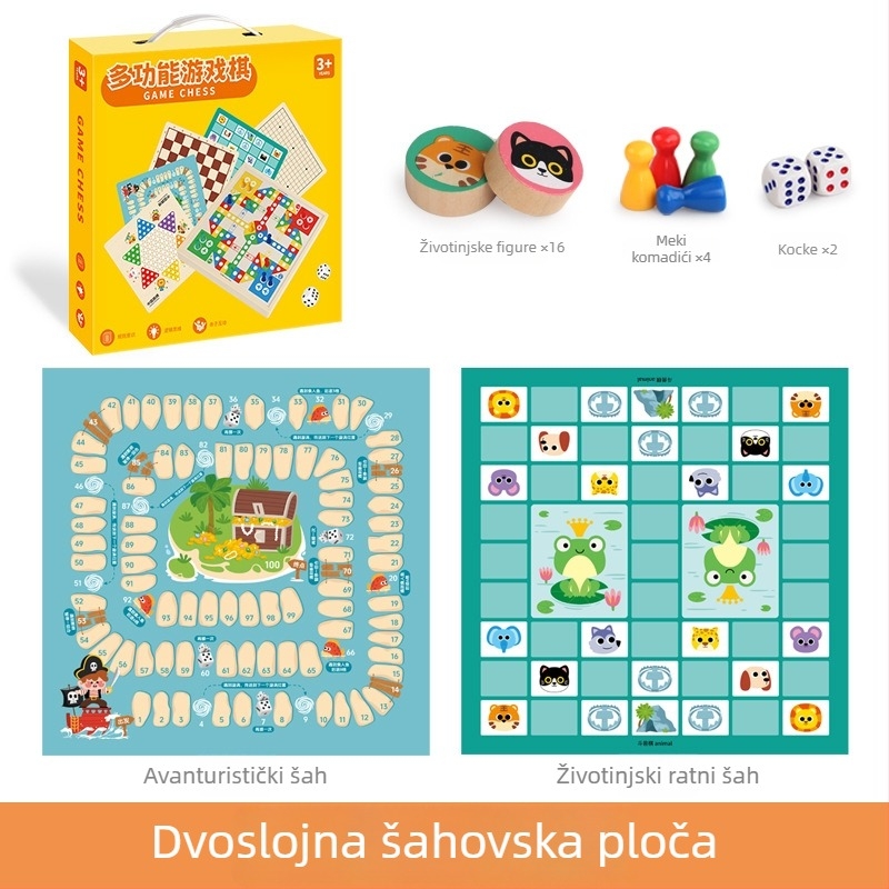 Dvije u jednom drvena edukativna društvena igra za djecu: Gomoku i Leteći šah s prijenosnom kutijom za poklon; potiče intelektualni razvoj i koordinaciju ruka-oko.