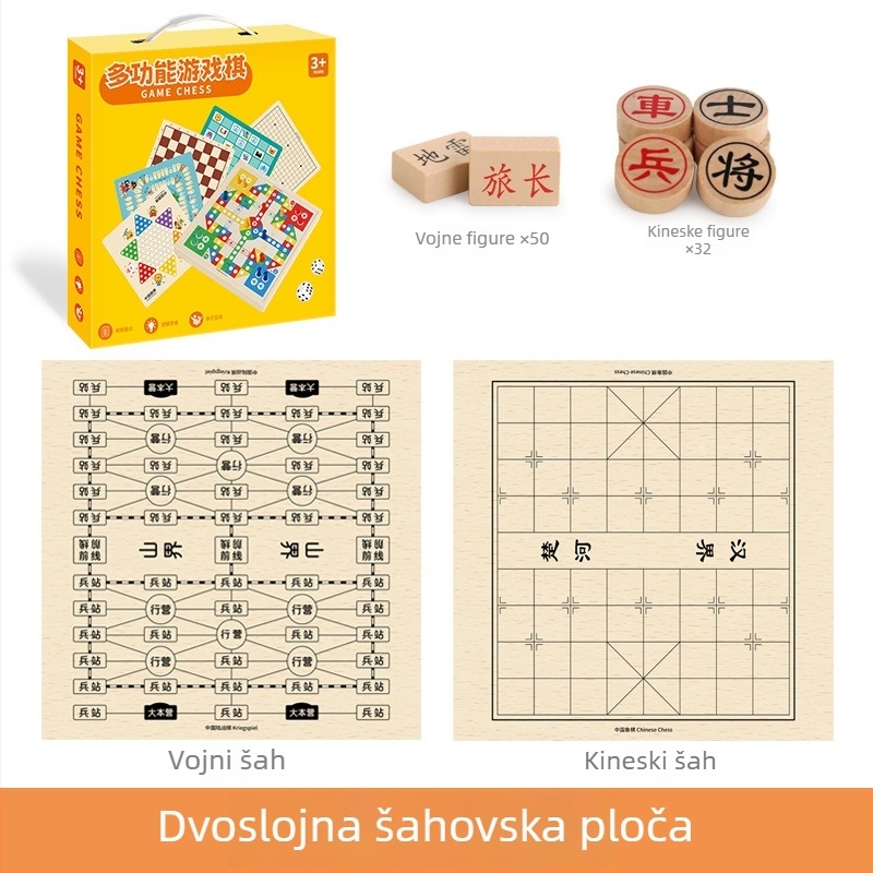 Dvije u jednom drvena edukativna društvena igra za djecu: Gomoku i Leteći šah s prijenosnom kutijom za poklon; potiče intelektualni razvoj i koordinaciju ruka-oko.