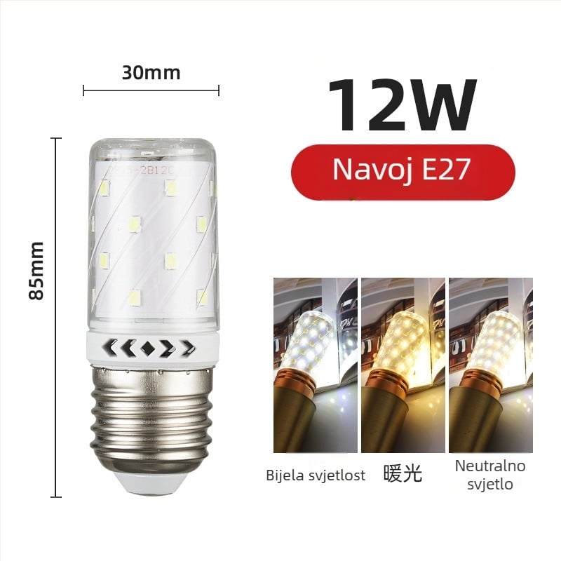 LED kukuruzna žarulja, navoj E27/E14, 220V, 1000 lm, 3000K, 360° snop svjetla
