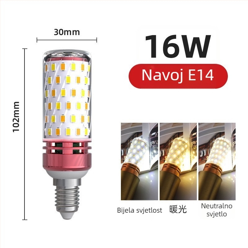 LED kukuruzna žarulja, navoj E27/E14, 220V, 1000 lm, 3000K, 360° snop svjetla