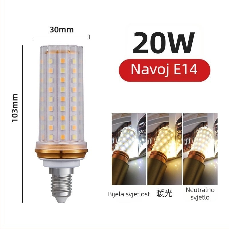 LED kukuruzna žarulja, navoj E27/E14, 220V, 1000 lm, 3000K, 360° snop svjetla