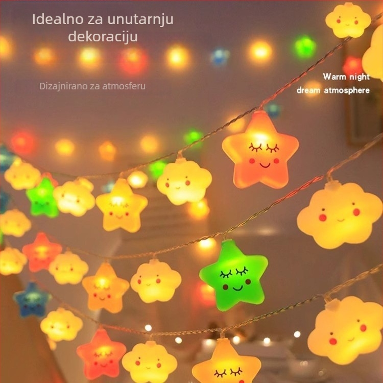 LED dekorativna svjetla s motivima zvjezdica, oblaka i duge za unutarnje i vanjske dekoracije; IP44; baterijsko napajanje; model XX10-101; Sanan optoelectronics čip