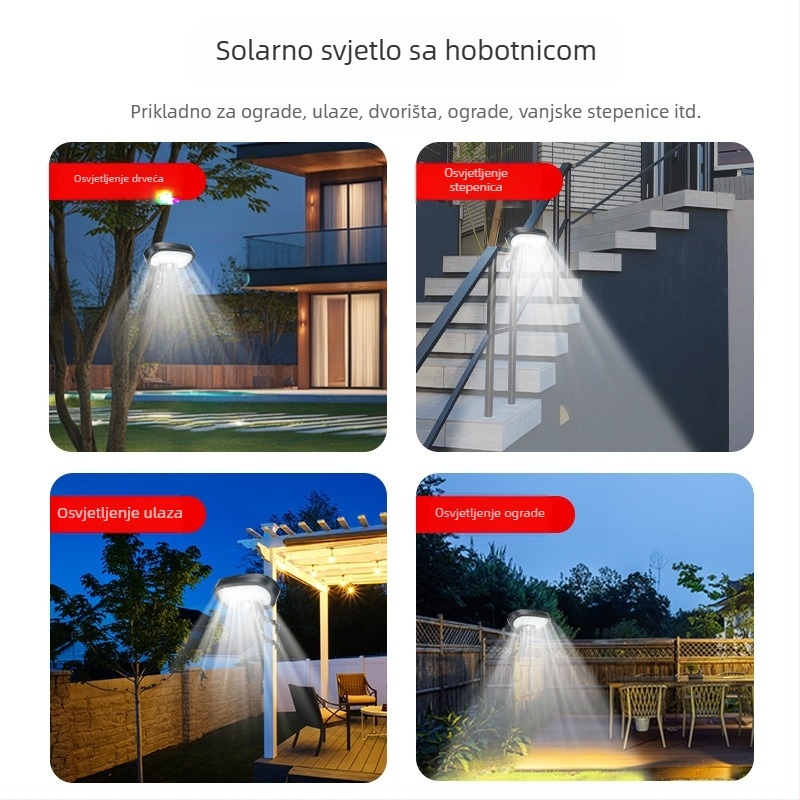 Solarna vanjska LED rasvjeta s senzorom pokreta za vrt i ogradu — IP65, 3,6 V, 6–12 sati rada